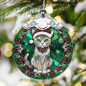 Christmas Cat Stained Glass Ornament | Unique Holiday Gift for Cat Lovers | Singapura