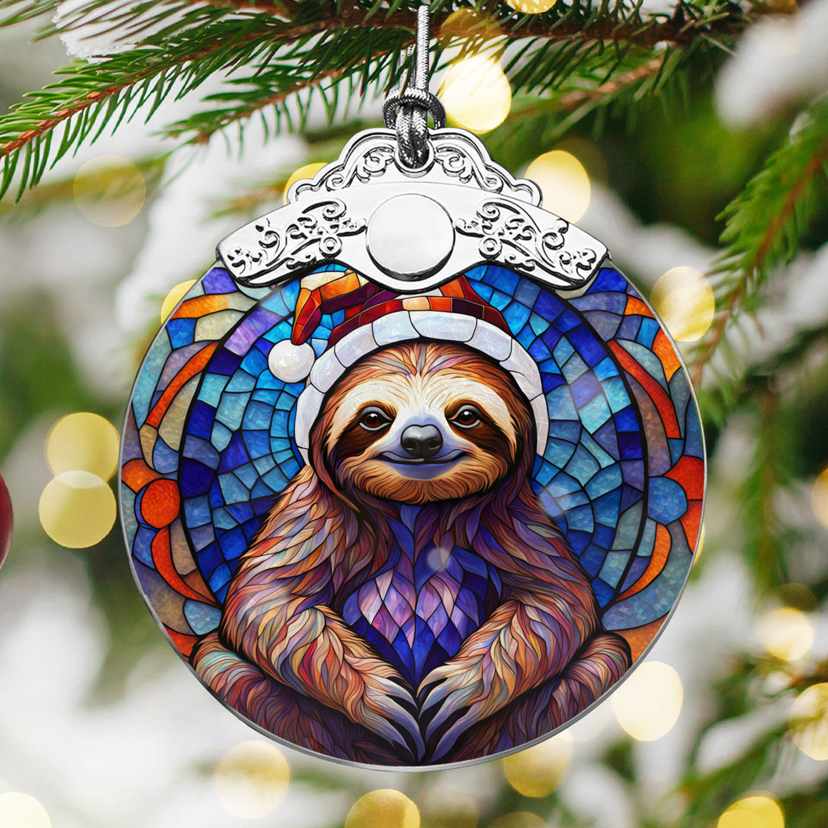 Sloth Stained Glass Christmas Glass Ornament, Elegant Holiday Décor for Your Tree, Glass Ornament christmas 2024