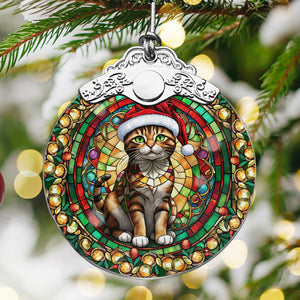 Christmas Cat Stained Glass Ornament | Unique Holiday Gift for Cat Lovers | Sokoke