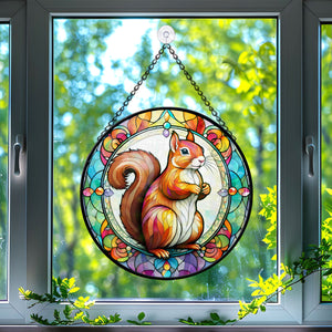 Squirrel Stained Glass Suncatcher, Squirrel Suncatchers for Windows Stained Glass