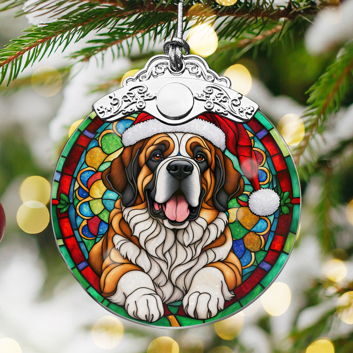 Christmas Dog Stained Glass Ornament | Unique Holiday Gift for Dog Lovers | St. Bernard