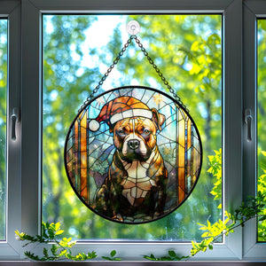 Christmas Dog Stained Glass Suncatcher | Unique Holiday Gift for Dog Lovers | Staffordshire Bull Terrier