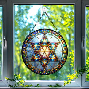 Star of David Stained Glass Suncatcher, Star of David Suncatcher for Windows Stained Glass