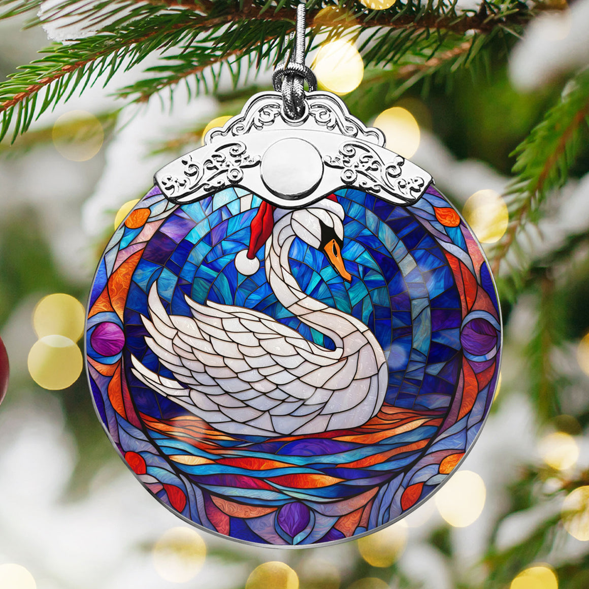 Swan Stained Glass Christmas Glass Ornament, Elegant Holiday Décor for Your Tree, Glass Ornament christmas 2024