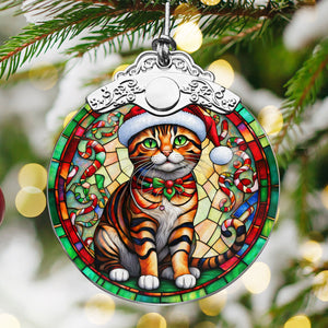 Christmas Cat Stained Glass Ornament | Unique Holiday Gift for Cat Lovers | Toyger