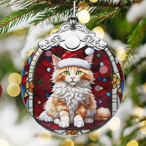 Christmas Cat Stained Glass Ornament | Unique Holiday Gift for Cat Lovers | Turkish Angora Cat