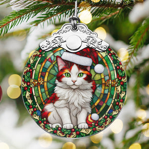 Christmas Cat Stained Glass Ornament | Unique Holiday Gift for Cat Lovers | Turkish Van