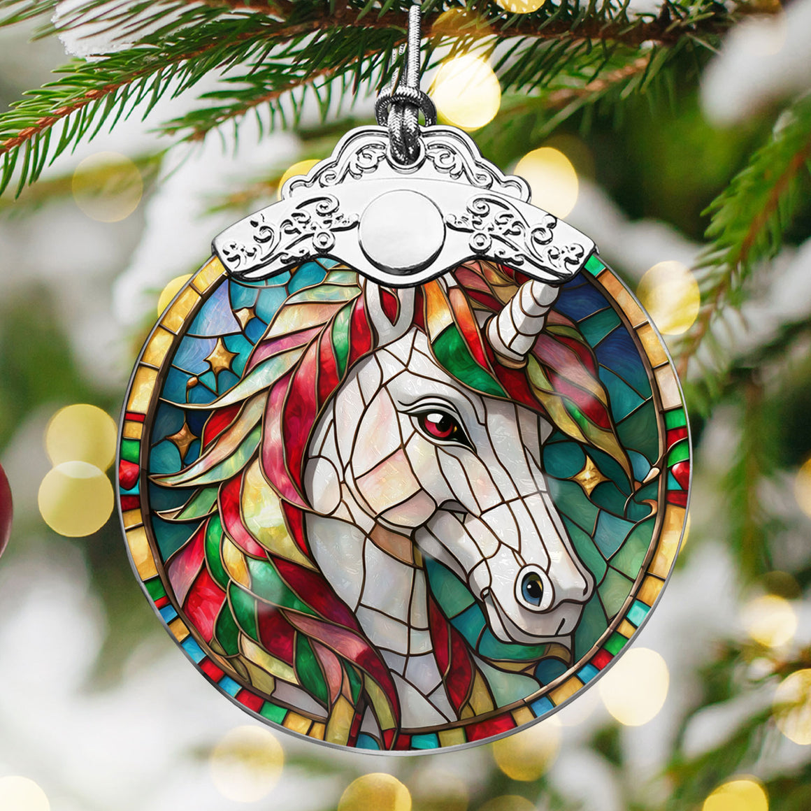 Unicorn Stained Glass Christmas Glass Ornament, Elegant Holiday Décor for Your Tree, Glass Ornament christmas 2024