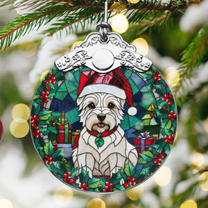 Christmas Dog Stained Glass Ornament | Unique Holiday Gift for Dog Lovers | West Highland White Terrier