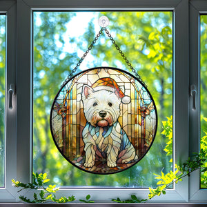 Christmas Dog Stained Glass Suncatcher | Unique Holiday Gift for Dog Lovers | West Highland White Terrier