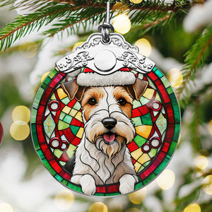 Christmas Dog Stained Glass Ornament | Unique Holiday Gift for Dog Lovers | Wire Fox Terrier