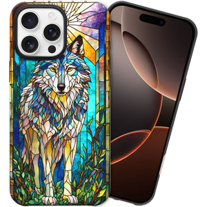 Wolf Stained Glass for iPhone 16 Pro Max Case, Wolf iPhone 16 Pro Max Case, Wolf Phone case, Stained Glass Phone Case