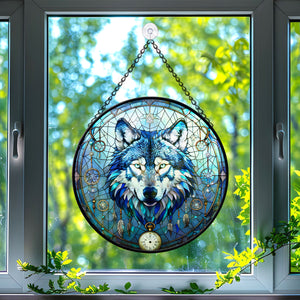 Wolf Stained Glass Suncatcher, Wolf Suncatcher for Windows Stained Glass