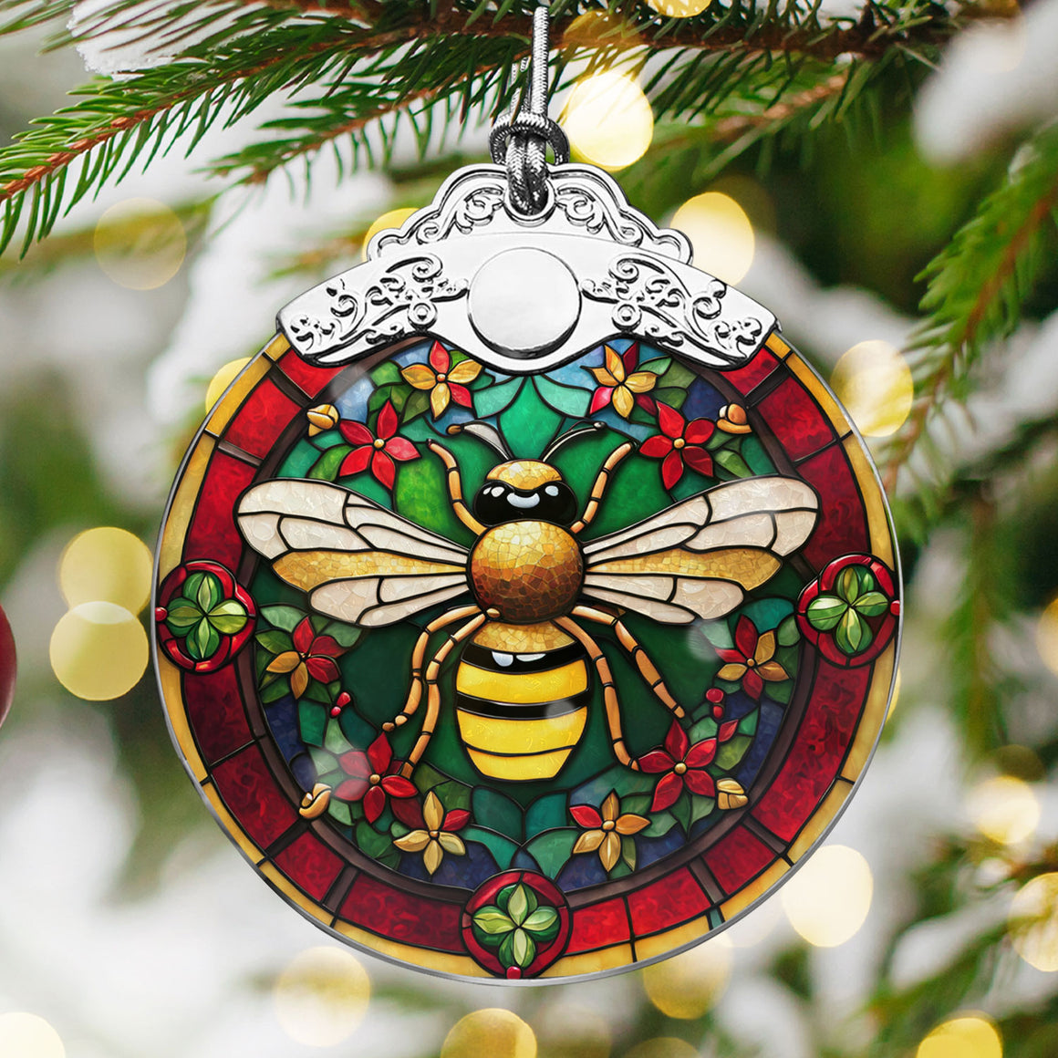 Bee Stained Glass Christmas Glass Ornament, Elegant Holiday Décor for Your Tree, Glass Ornament christmas 2024