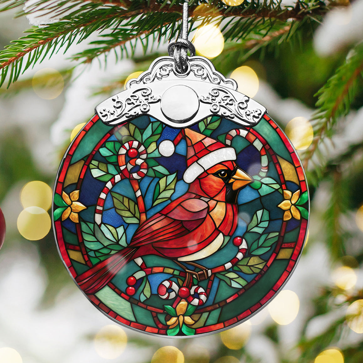 Cardinal Stained Glass Christmas Glass Ornament, Elegant Holiday Décor for Your Tree, Glass Ornament christmas A02