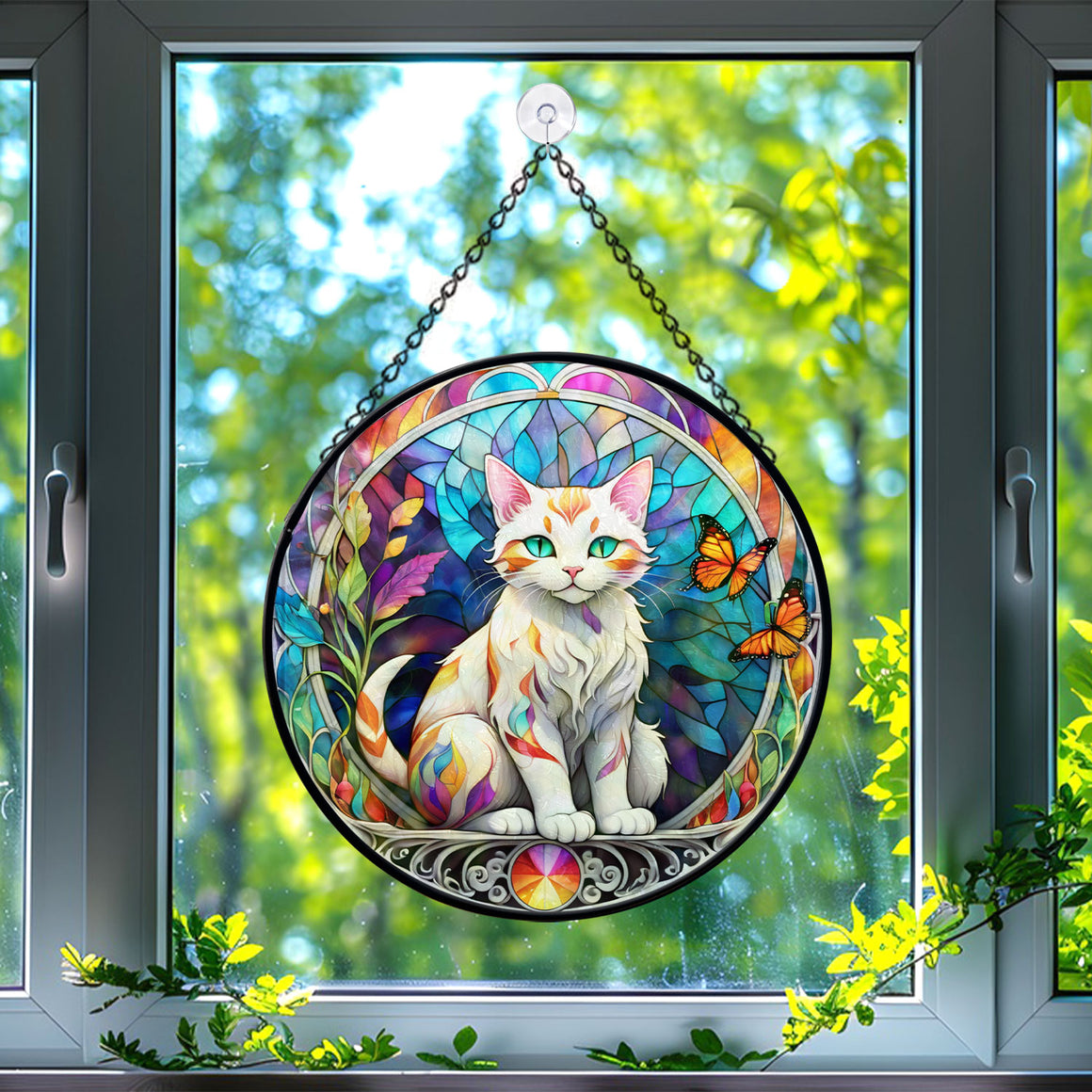 Cat Stained Glass Suncatcher, Cat Suncatchers for Windows Stained Glass