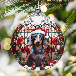 Christmas Dog Stained Glass Ornament | Unique Holiday Gift for Dog Lovers | Dachshund