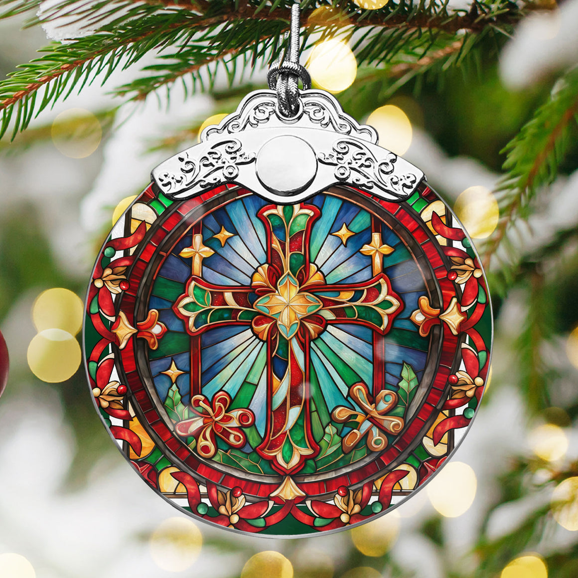 cross Stained Glass Christmas Glass Ornament, Elegant Holiday Décor for Your Tree, Glass Ornament christmas 2024