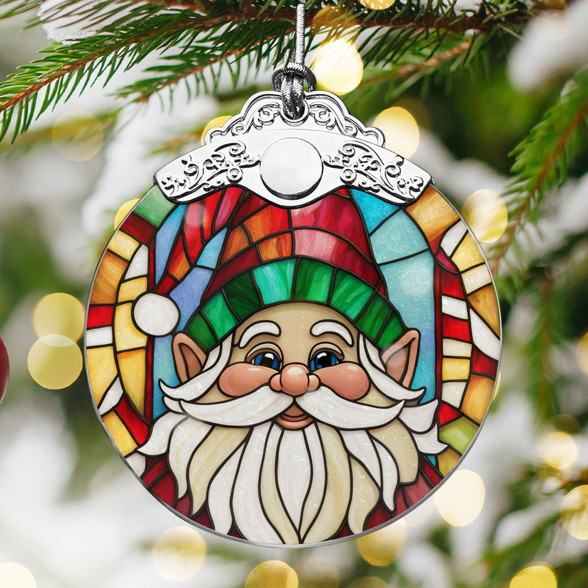 Gnome  Stained Glass Christmas Glass Ornament, Elegant Holiday Décor for Your Tree, Glass Ornament christmas 2024