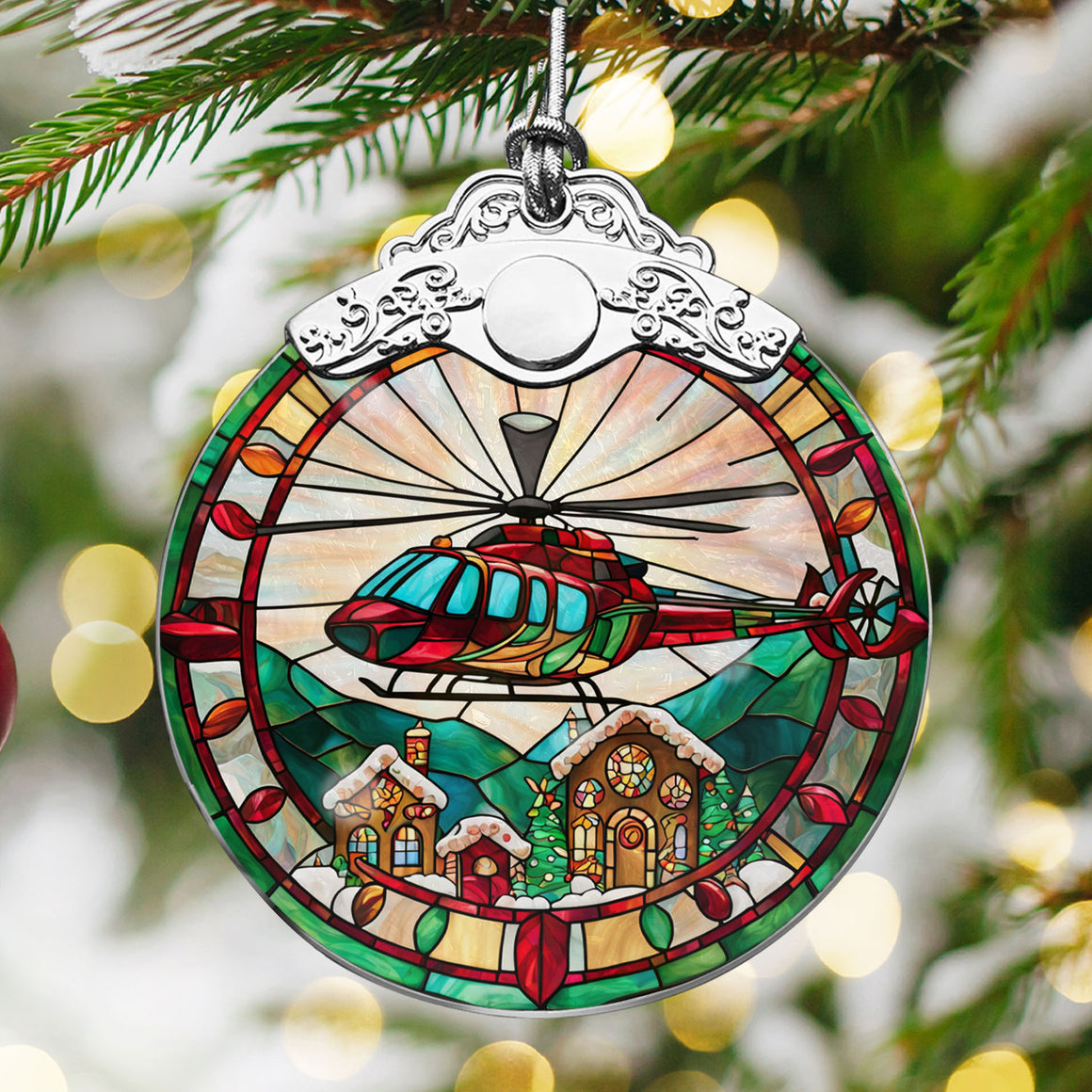 Helicopter Stained Glass Christmas Glass Ornament, Elegant Holiday Décor for Your Tree, Glass Ornament christmas 2024