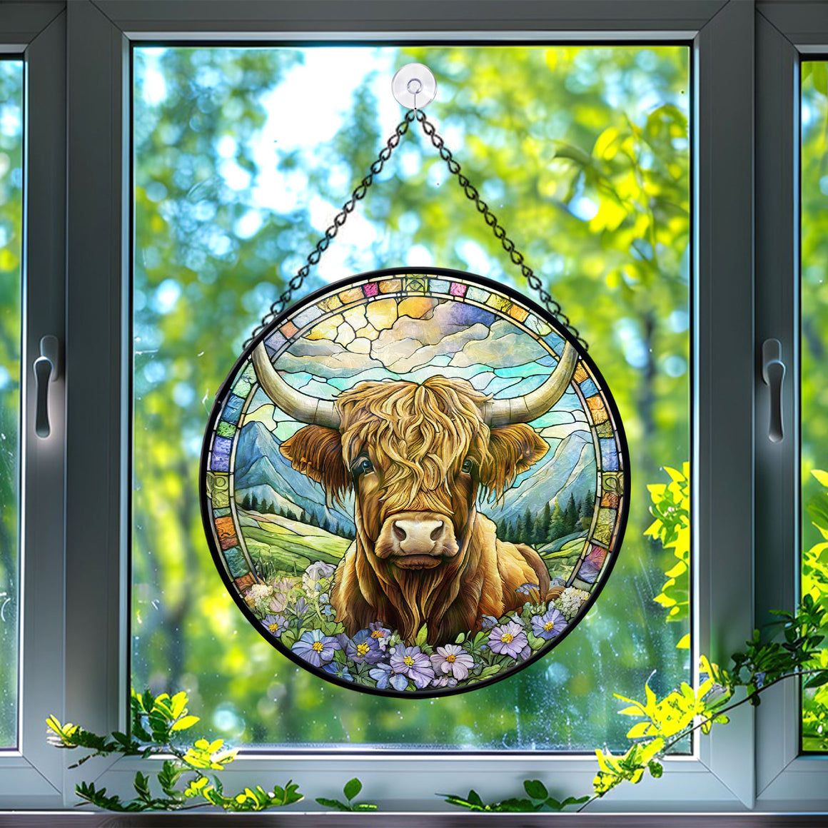 Highland Cow Stained Glass Suncatcher, Highland Cow Suncatchers for Windows Stained Glass