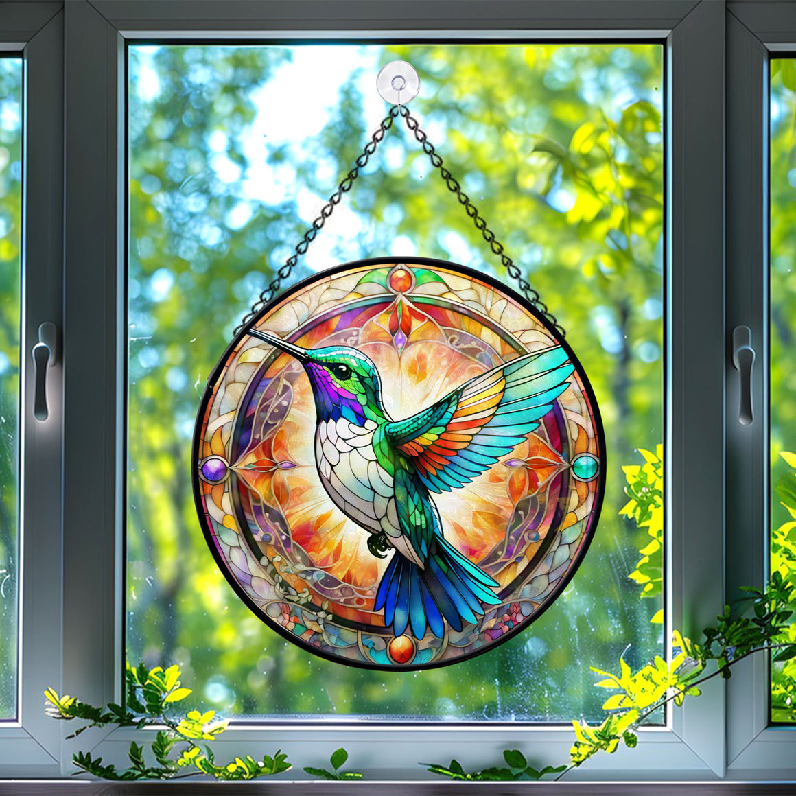 Hummingbird Stained Glass Suncatcher, Hummingbird Suncatchers for Windows Stained Glass