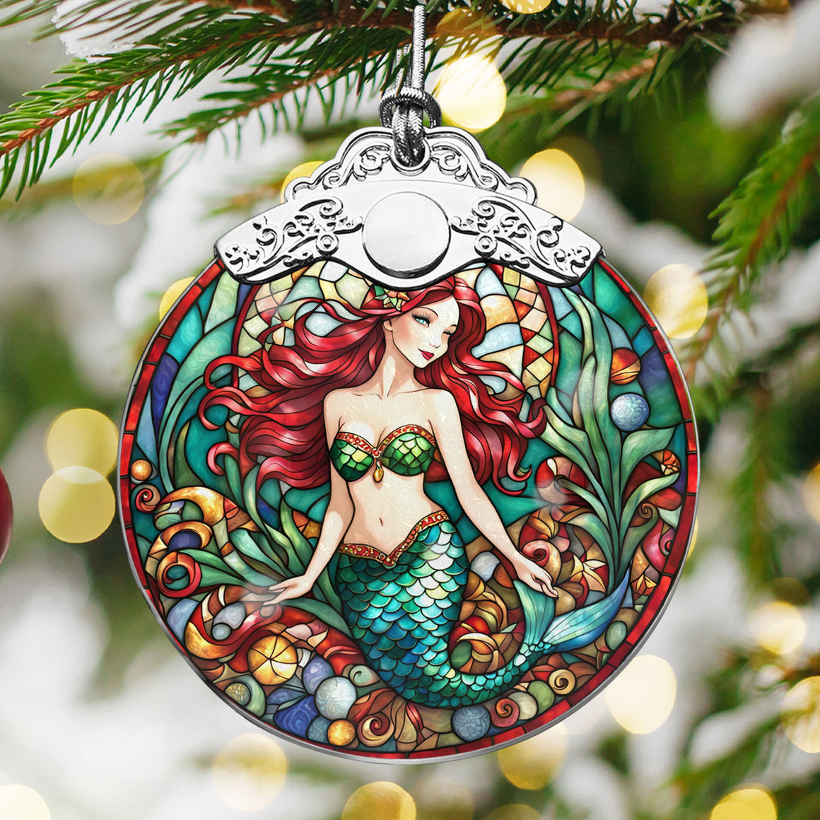 Mermaid Stained Glass Christmas Glass Ornament, Elegant Holiday Décor for Your Tree, Glass Ornament christmas 2024