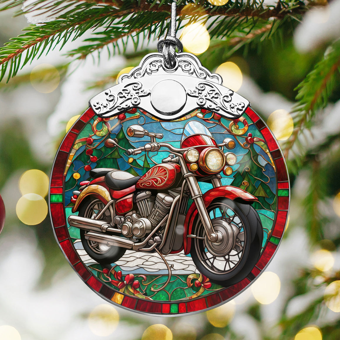 motorbike Stained Glass Christmas Glass Ornament, Elegant Holiday Décor for Your Tree, Glass Ornament christmas A02