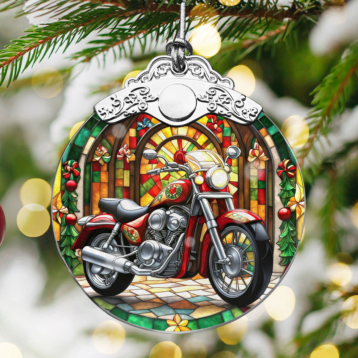 Motorbike Stained Glass Christmas Glass Ornament, Elegant Holiday Décor for Your Tree, Glass Ornament christmas 2024