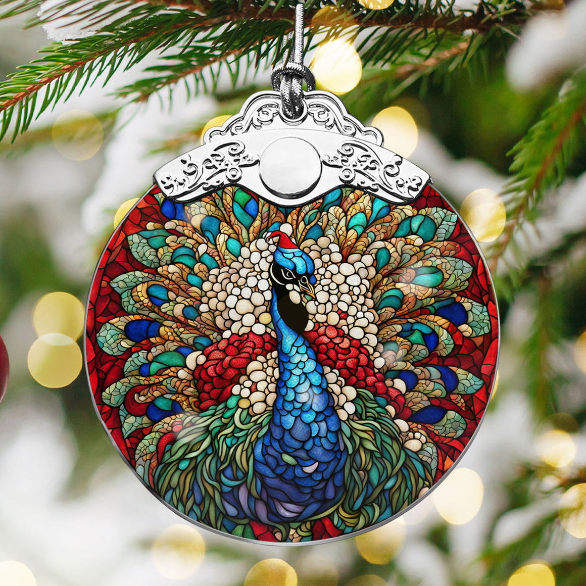 peacock Stained Glass Christmas Glass Ornament, Elegant Holiday Décor for Your Tree, Glass Ornament christmas A02