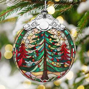 Pine tree Stained Glass Christmas Glass Ornament, Elegant Holiday Décor for Your Tree, Glass Ornament christmas 2024