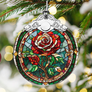 Rose Stained Glass Christmas Glass Ornament, Elegant Holiday Décor for Your Tree, Glass Ornament christmas 2024