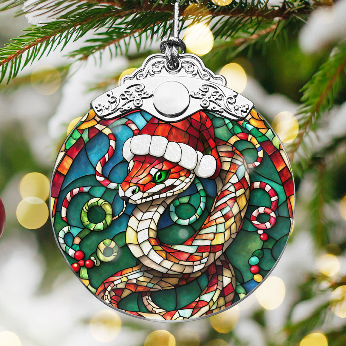 snake Stained Glass Christmas Glass Ornament, Elegant Holiday Décor for Your Tree, Glass Ornament christmas 2024