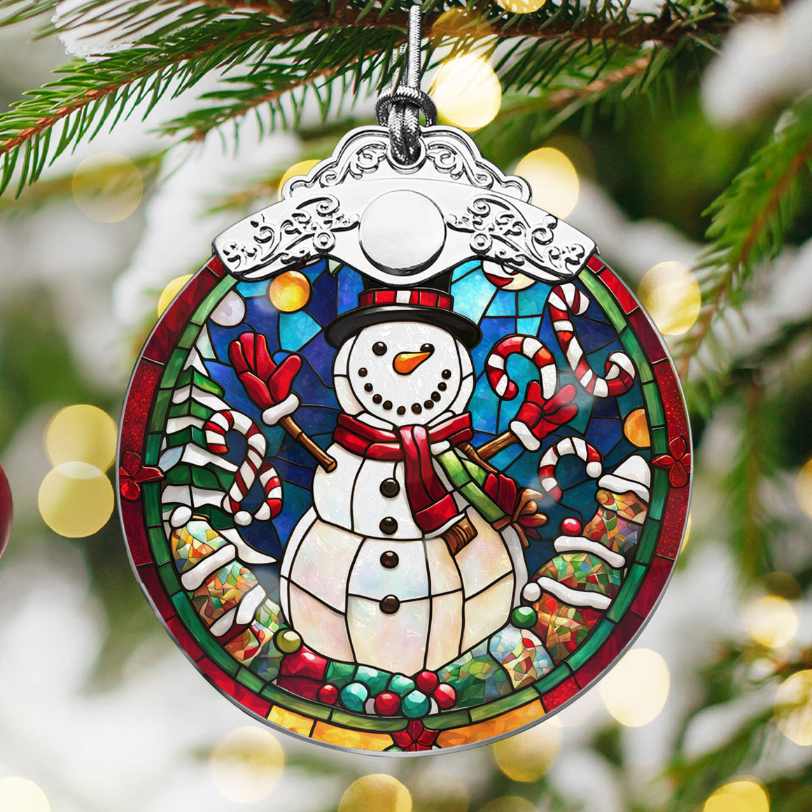 snowman Stained Glass Christmas Glass Ornament, Elegant Holiday Décor for Your Tree, Glass Ornament christmas 2024