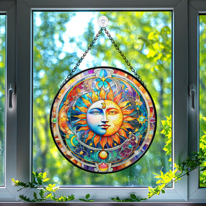 Sun & Moon Stained Glass Suncatcher, Sun & Moon Suncatchers for Windows Stained Glass