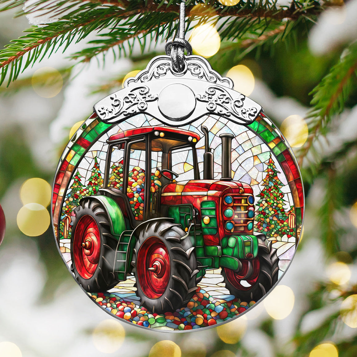 tractor Stained Glass Christmas Glass Ornament, Elegant Holiday Décor for Your Tree, Glass Ornament christmas 2024