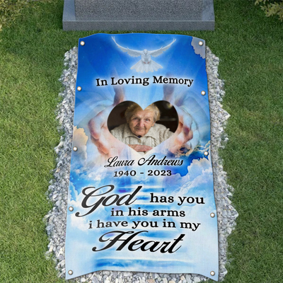 Custom Memorial Grave Blanket :  In Loving Memory, God has you in his arms i have you in my heart
