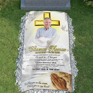 Custom Memorial Grave Blanket : God has you in his arms, i have you in my heart