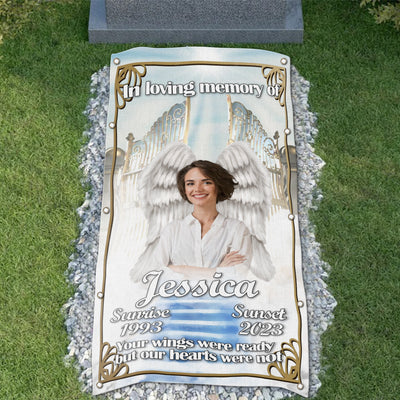 Custom Memorial Grave Blanket Outdoor : in loving memory - your wings were ready