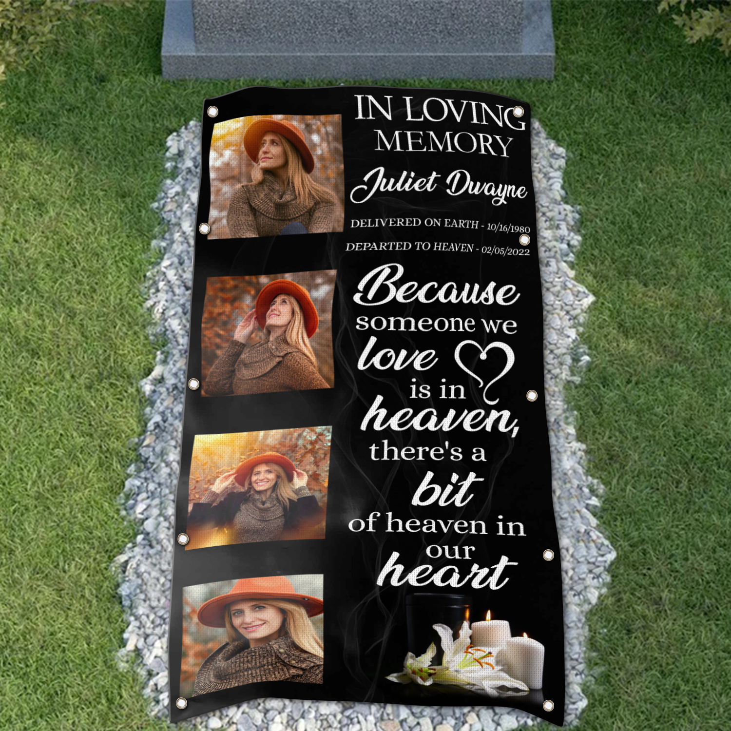 Custom Memorial Grave Blanket Outdoor : Because someone we love is in heaven