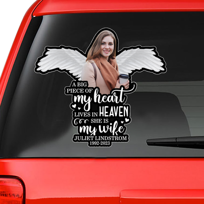 Custom In Loving Memory Sticker Personal Memory Decal Car : A big piece of my heart live in heaven, she is my wife