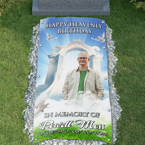 Custom Memorial Grave Blanket : Happy Heavenly Birthday, In memory of