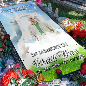 Custom Memorial Grave Blanket : Happy Heavenly Birthday, In memory of