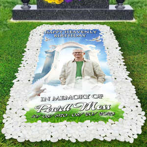 Custom Memorial Grave Blanket : Happy Heavenly Birthday, In memory of