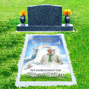 Custom Memorial Grave Blanket : Happy Heavenly Birthday, In memory of