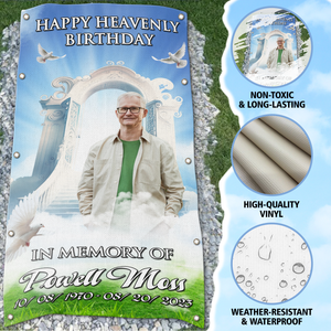 Custom Memorial Grave Blanket : Happy Heavenly Birthday, In memory of