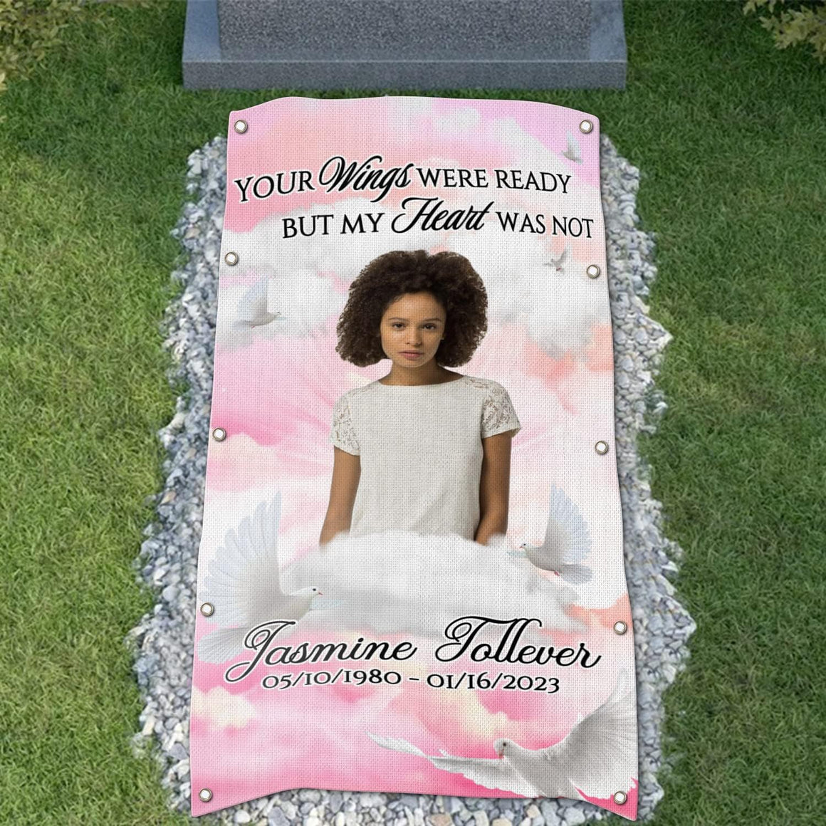 Custom Memorial Grave Blanket :  Your wings were ready but my heart was not