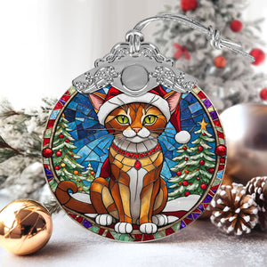 Christmas Cat Stained Glass Ornament | Unique Holiday Gift for Cat Lovers | Abyssinian