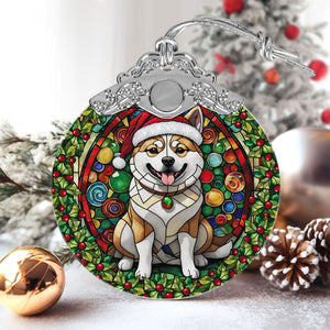 Christmas Dog Stained Glass Ornament | Unique Holiday Gift for Dog Lovers | Akita Inu