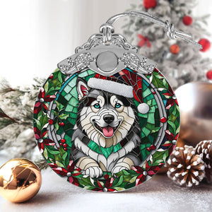 Christmas Dog Stained Glass Ornament | Unique Holiday Gift for Dog Lovers | Alaskan Malamute